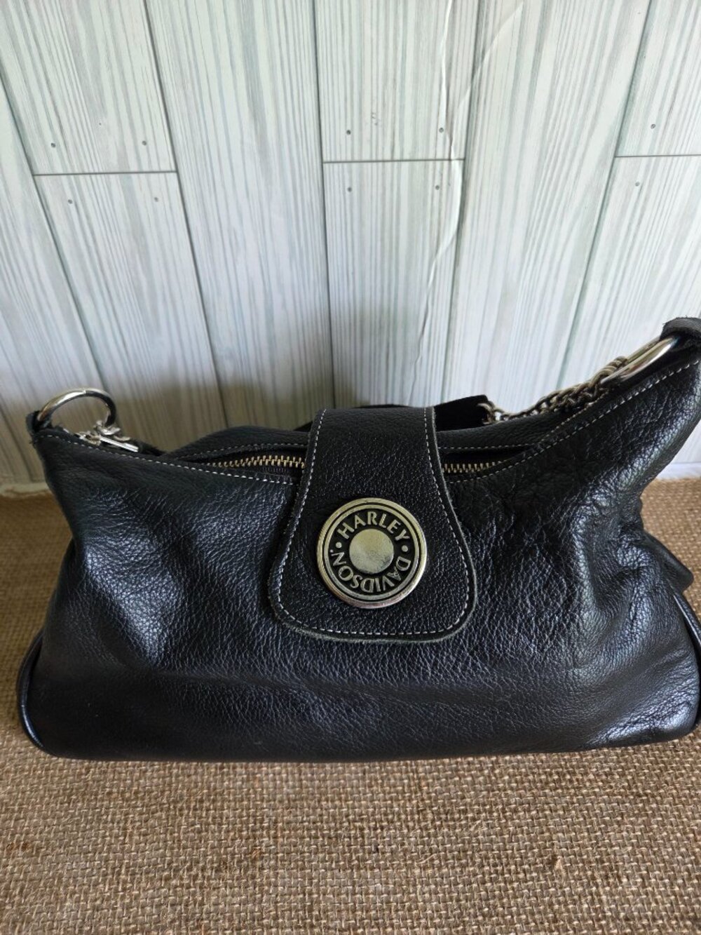 Vintage Style Harley-Davidson Black Pebbled Leather Shoulder Bag | Slouchy Hobo - Picture 2 of 14
